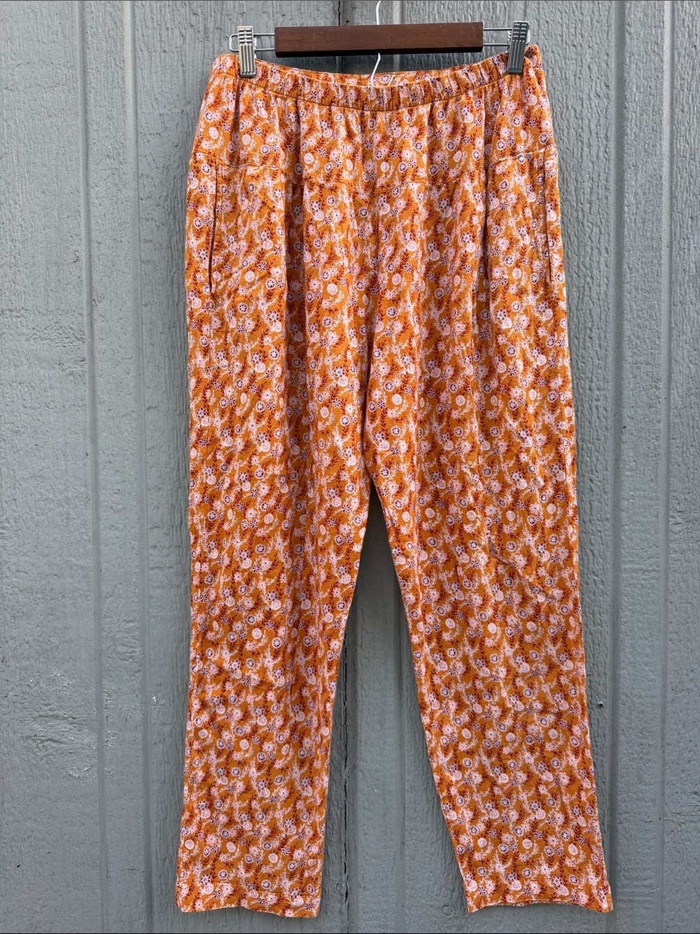 Xirena Payton Lauren Print Women's Orange Floral Elastic Waist Pants Size: L